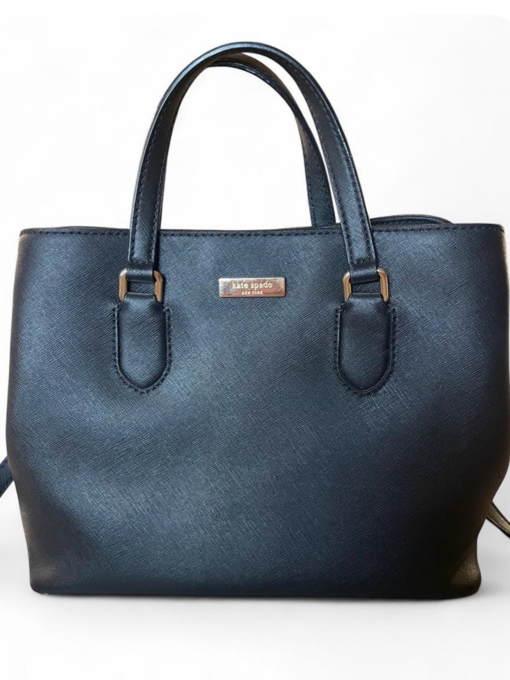 kate spade black leather bag with gold hardware